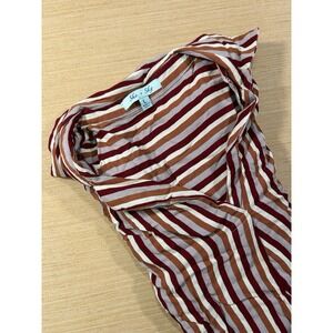 She + Sky Striped Blouse L Relaxed Boho Coastal Button Front Lightweight